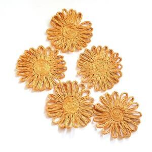 Vintage Woven Abaca Fiber Flower Coasters - Boho Decor - Set of 5